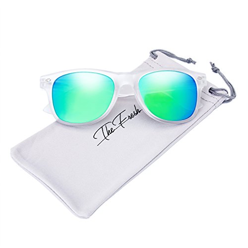 Horn Rimmed Sunglasses with Green Mirror Lens - Gift Box