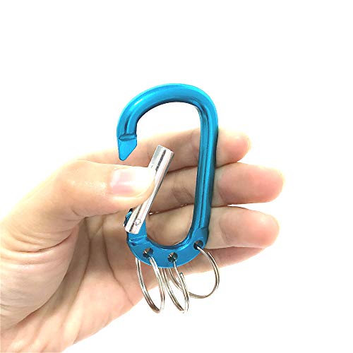 Aluminum D-Shaped Carabiner Hook with Keychain Clip - Light Blue