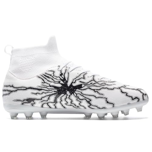 Men's Soccer Cleats High-Top Lightweight Football Shoes White 9.5 Women / 8 Men HRJR