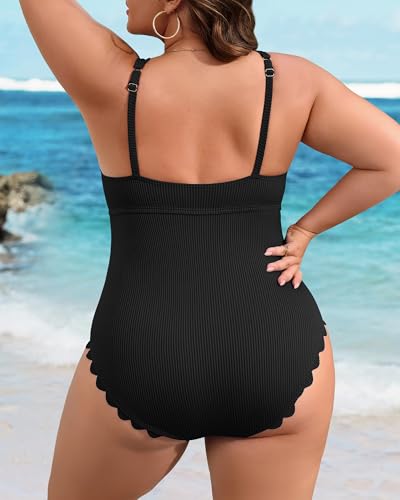 Charmo Plus Size Black One-Piece Tummy Control Swimsuit 2X for Women