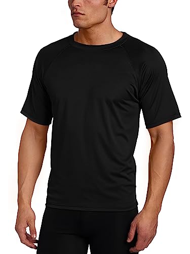 Men's Short Sleeve Swim Shirt - UPF 50+ Rash Guard - Small Black