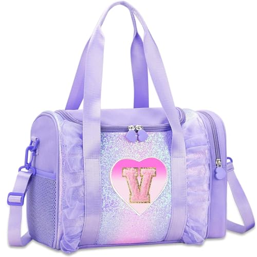 Personalized Girl's Monogram Dance Bag - Light Water-Resistant Oxford Backpack, Purple V, 3-6 Years