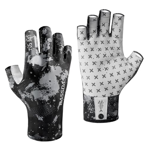 UPF 50+ Sun Gloves - Breathable 3/4 Finger Anti-Slip - Black Sport Camo / Large