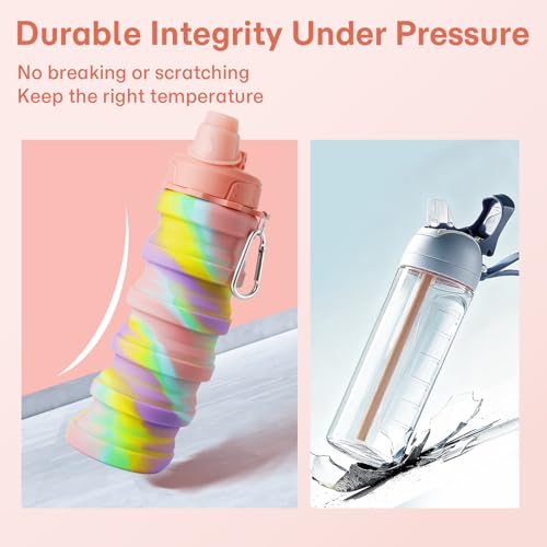 Collapsible Water Bottle - Foldable Silicone for Travel, Pink