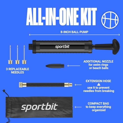 SPORTBIT Black Hand Pump for Basketball Volleyball Soccer Football - Portable & Easy to Use