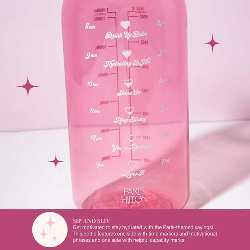 Motivational Water Bottle with Straw & Flip-Top Lid - 50 Ounce, Pink