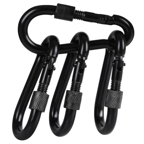 Heavy Duty Locking Carabiner Hooks - 4 Pack, Black