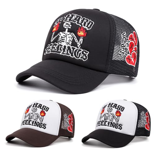 UMiCHOi Black Embroidered Mesh Trucker Hat for Men Women Youth - No Hard Feelings Dad Cap