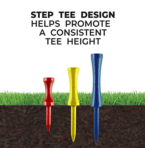 Step Golf Tees - 2-3/4 Inch - 50 Count Wood Tees for Consistent Height