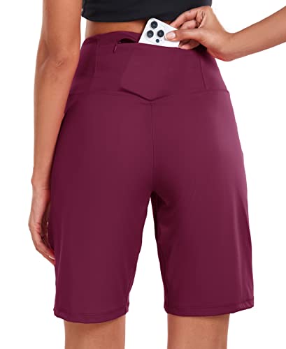 High Waisted Bermuda Workout Shorts - 10" Burgundy - Small