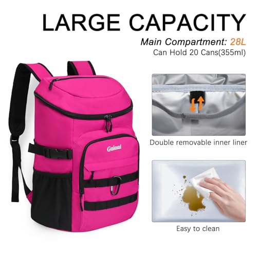 Pink Insulated Cooler Backpack Leak-Proof Portable Food & Drink Bag for Camping & Travel