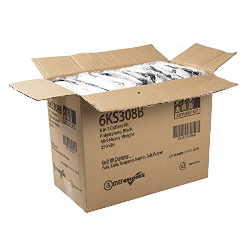 AmerCare 6-Piece Disposable Meal Kit with Napkins, Salt & Pepper Packets, Fork, Knife, Teaspoon