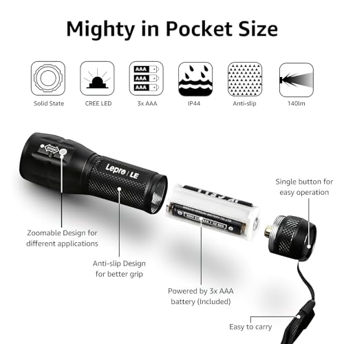 LED Flashlight with Adjustable Focus - Waterproof, Compact, Bright