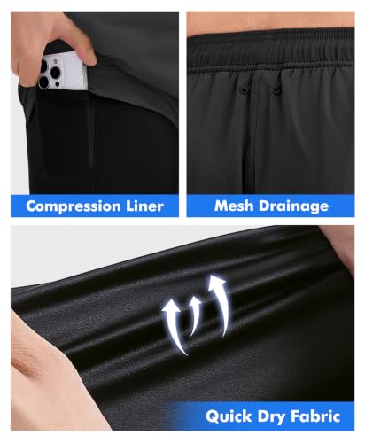 Lncropo Men's 2-in-1 Black Swim Trunks 5 Inch Swim Shorts Medium