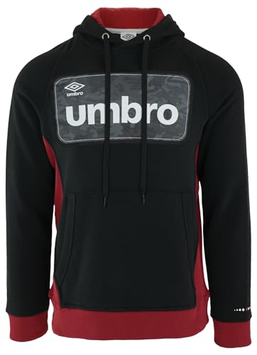 Umbro Men's X-Large Fleece Pullover Hoodie - Black/Red Athletic Sweatshirt