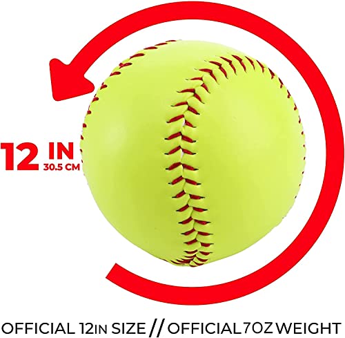 Tebery 6 Pack 12-Inch Official Softballs yellow - Leather-Covered Training Balls