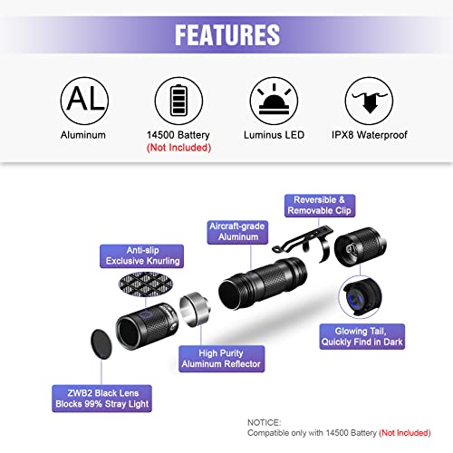 Lumintop 365nm UV Flashlight, IP68 Waterproof Black Light for Pet Stains & Scorpion Hunting