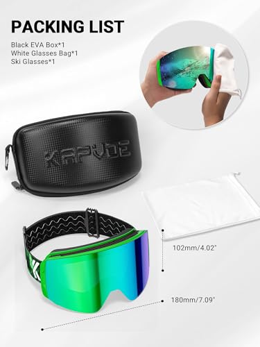 KAPVOE K718 OTG Magnetic Ski Goggles for Men Women – 17 Green S3