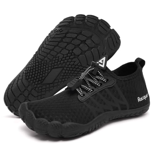 Racqua Kids Water Shoes for Boys Girls - Quick-Dry Aqua Shoes, Big Kid (Wzk1660-Black, Size 6)