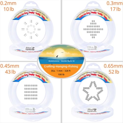 Clear Nylon Fishing Line 0.45mm 656ft - Strong Invisible Wire with Sleeves