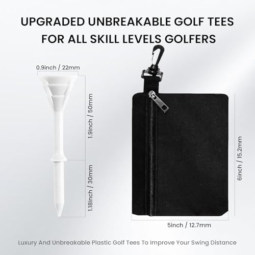 Durable Multicolor Golf Tees - 3 1/4 Inch, 30 Pack with Pouch