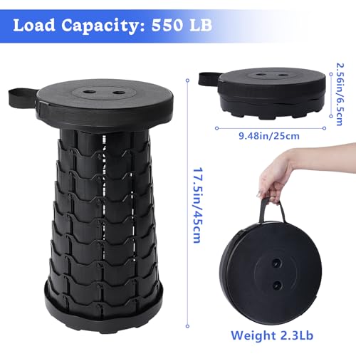 VOLIXOD Black Foldable Telescoping Camping Stool - Portable, Adjustable, 550lbs Capacity