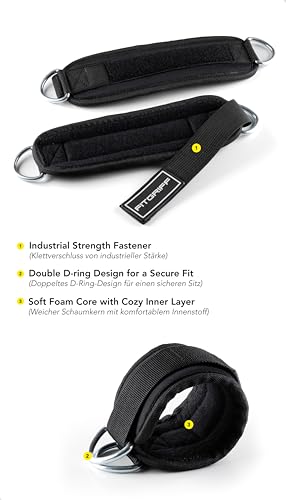 Ankle Straps V3 for Cable Machine - Gym Workout Equipment - Black/White