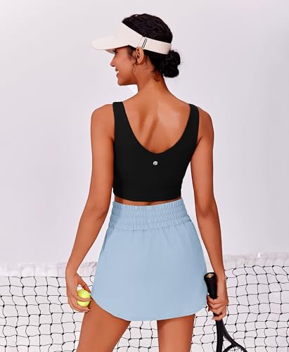 PINSPARK 16" Golf Skirt Skort for Women High Waist with 2 Pockets - Light Blue, Large