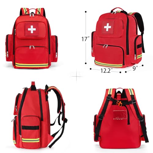 Large Red First Aid Backpack - Emergency Medical Supplies Bag