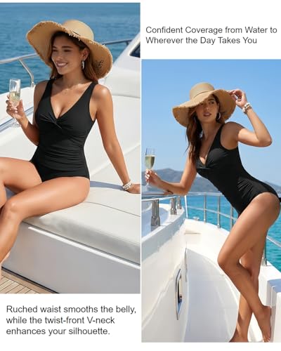 Women's Tummy Control One Piece Swimsuit with Adjustable Straps