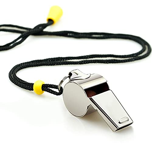 3 Pack Stainless Steel Sports Whistles with Lanyard - Loud Sound