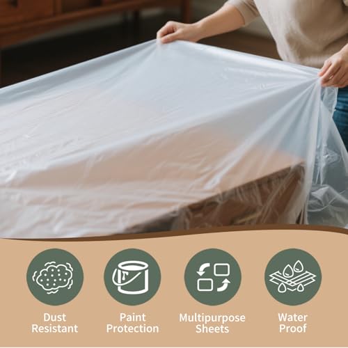 Plastic Drop Cloth, 6 Piece Drop Cloth for Painting, 360 X 270 CM, Waterproof and Dust-Proof Clear Cloth, Paint Tarps Drop Cloth for Furniture Cover