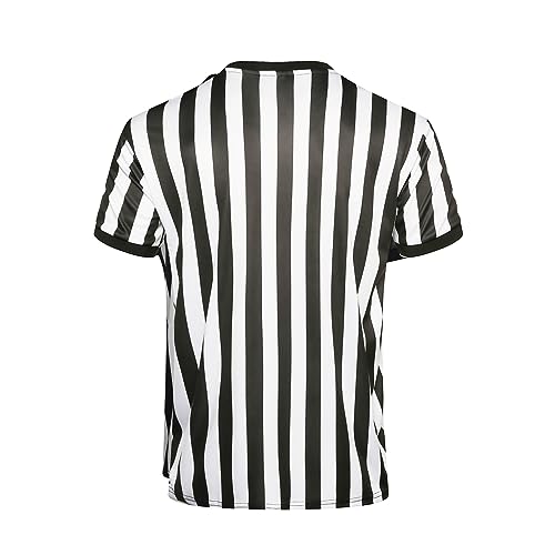 Men's Referee Shirt - Black & White Stripes, Large V Collar