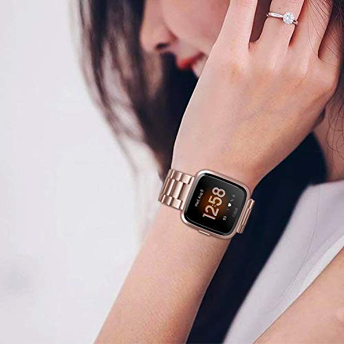 FINTIE Rose Gold Metal Watch Band Compatible with Fitbit Versa 2, Versa 1 & Lite Edition