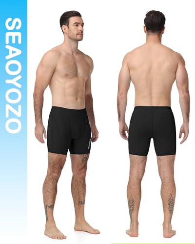 Men's Swim Jammers - Athletic Square Leg Shorts, UPF 50+, Medium Black