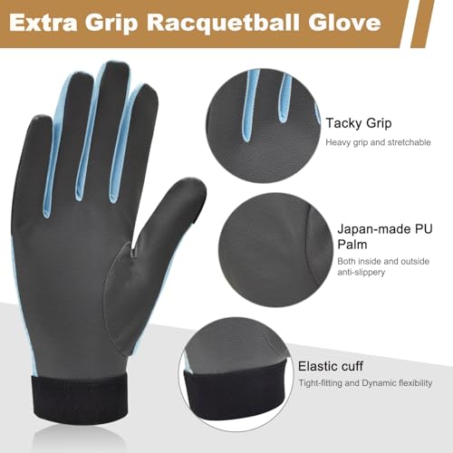 Pickleball Racquetball Gloves - Extra Grip, Quick-Dry, Blue Small Right Hand
