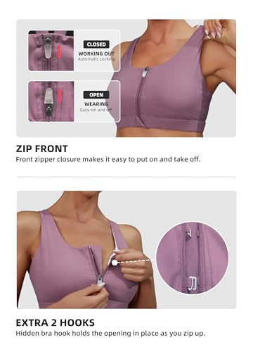 High Impact Front Zipper Sports Bra for Women - Criss-Cross Back