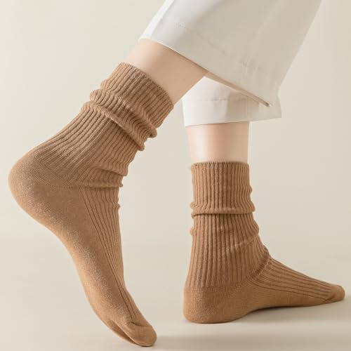 Flydo 6 Pairs Crew Socks for Women Cute White Cotton Casual Soft