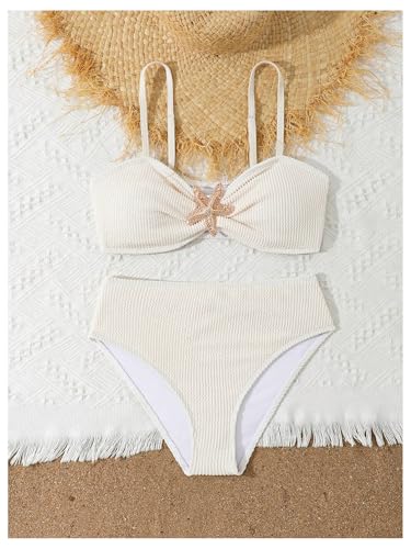 RoseSeek Girl's 2-Piece Starfish Swimsuit Bikini Set - Apricot, 13 Years