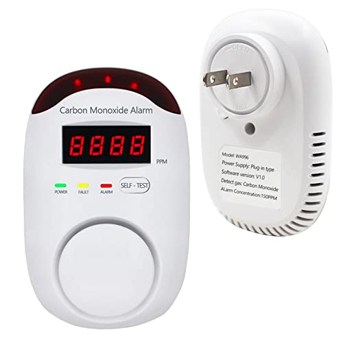 Plug-in Type Carbon Monoxide Alarm, CO Detector Monitor with LED Digital Display and Voice Alert for Home/Kitchen -1 Pack