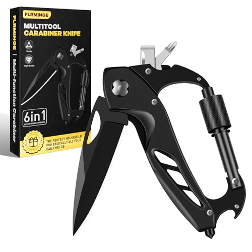 Multitool Carabiner with Pocket Knife - Black 6-in-1 Survival Gear