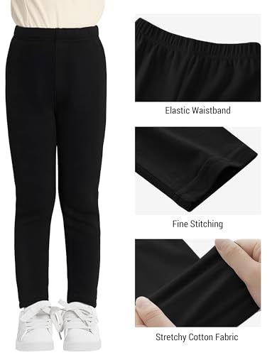 VOGRYE Girls 5T Leggings 4-Pack Cotton Blend Full Length Pants Black Grey Navy Pink