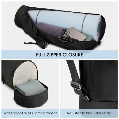 Yoga Mat Bag with Waterproof Pocket - Black / Medium Pocket