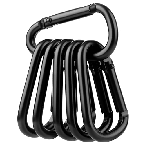 Aluminium Carabiner Clip Keychain - 1.9-inch Small D Ring - 6 Pack Black
