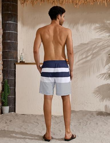 Lzzidou Men's X-Large Navy White Striped Swim Trunks with Mesh Lining