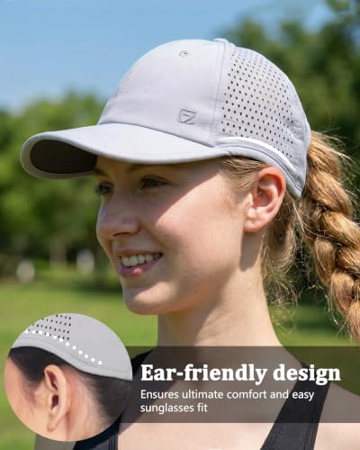 GADIEMKENSD Women's Ponytail Running Hat - Foldable Breathable Baseball Cap, Large Hole, White, 6 3/4-7 1/4