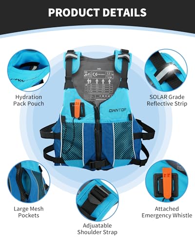 Owntop Blue Adult M/L Swim Jacket with Hydration Pack & Whistle – Water Sports