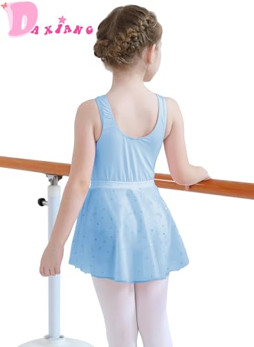 Mesh Front Dance Leotard for Girls with Removable Tutu - Light Blue / 3-4T