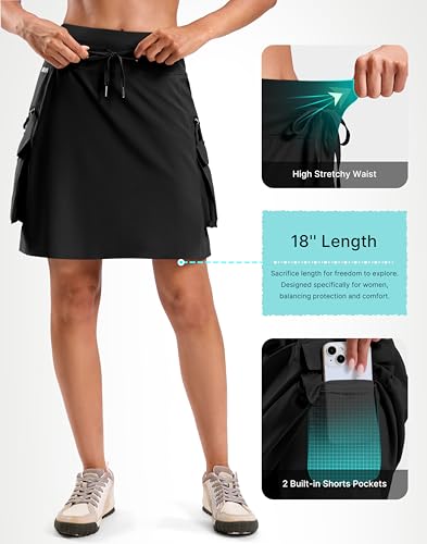 Viodia Women's 18'' Black Hiking Cargo Skorts with 6 Pockets - Large