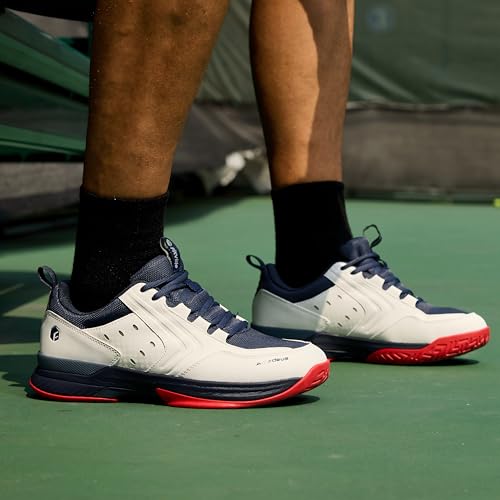 Men's Wide Pickleball Shoes - Non-Slip Sneakers 10.5 Wide / White & Navy Blue